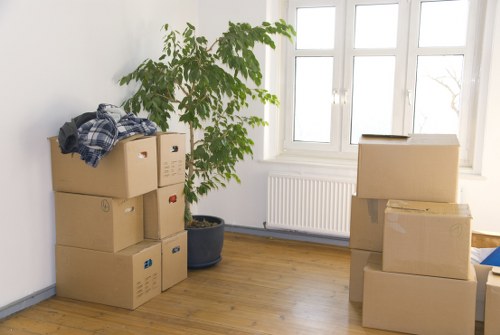 Office removals with desks and equipment ready to move