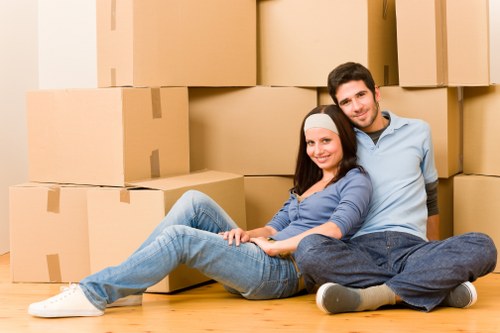 Packed boxes and furniture prepared for transport
